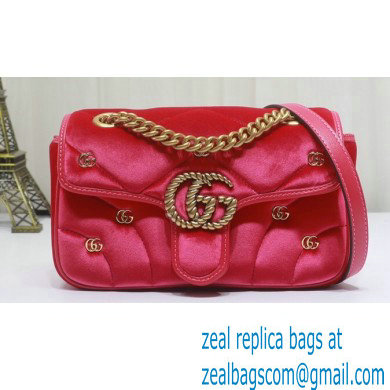 Gucci GG Marmont Mini shoulder bag 446744 velvet Pink with small Double G studs 2024