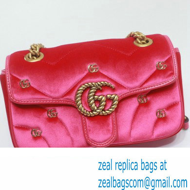 Gucci GG Marmont Mini shoulder bag 446744 velvet Pink with small Double G studs 2024