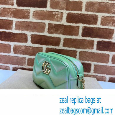 Gucci GG Marmont Small shoulder Camera Bag 447632 iridescent quilted chevron leather Green