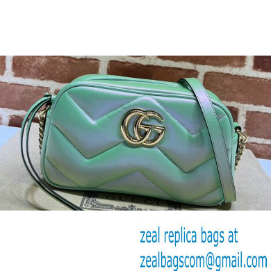 Gucci GG Marmont Small shoulder Camera Bag 447632 iridescent quilted chevron leather Green