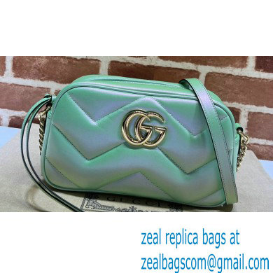 Gucci GG Marmont Small shoulder Camera Bag 447632 iridescent quilted chevron leather Green - Click Image to Close