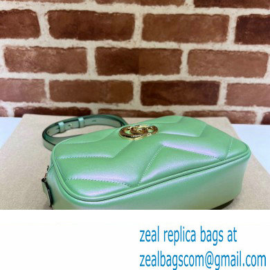 Gucci GG Marmont Small shoulder Camera Bag 447632 iridescent quilted chevron leather Green - Click Image to Close