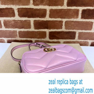 Gucci GG Marmont Small shoulder Camera Bag 447632 iridescent quilted chevron leather Pink - Click Image to Close