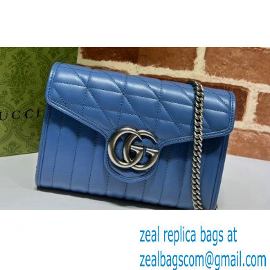 Gucci GG Marmont matelasse mini Bag 474575 leather Blue with Antique silver-toned hardware - Click Image to Close