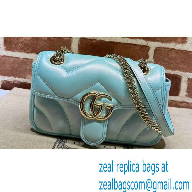 Gucci GG Marmont mini shoulder bag 446744 iridescent quilted chevron leather Blue - Click Image to Close