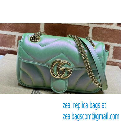 Gucci GG Marmont mini shoulder bag 446744 iridescent quilted chevron leather Green