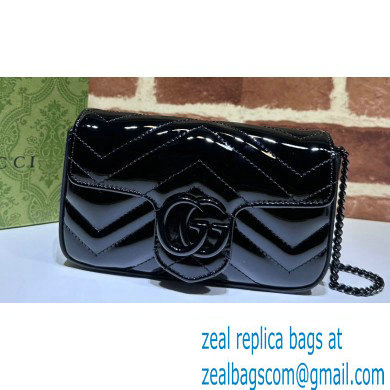 Gucci GG Marmont patent Super Mini shoulder bag 476433 Black 2024 - Click Image to Close