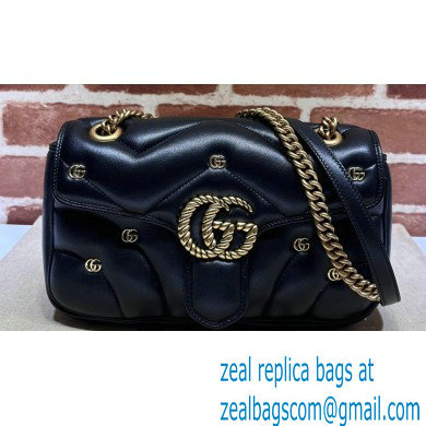 Gucci GG Marmont small shoulder bag 443497 Leather Black with small Double G studs 2024