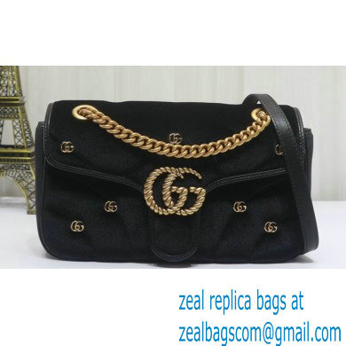 Gucci GG Marmont small shoulder bag 443497 velvet Black with small Double G studs 2024 - Click Image to Close