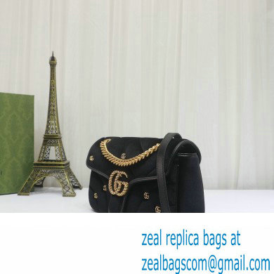 Gucci GG Marmont small shoulder bag 443497 velvet Black with small Double G studs 2024 - Click Image to Close