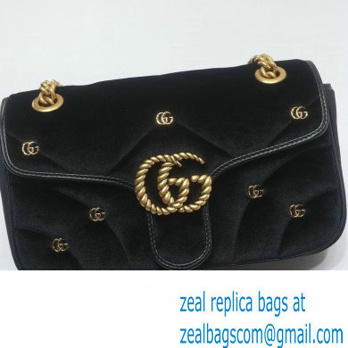 Gucci GG Marmont small shoulder bag 443497 velvet Black with small Double G studs 2024 - Click Image to Close