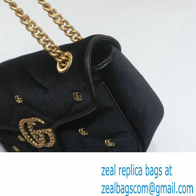 Gucci GG Marmont small shoulder bag 443497 velvet Black with small Double G studs 2024 - Click Image to Close