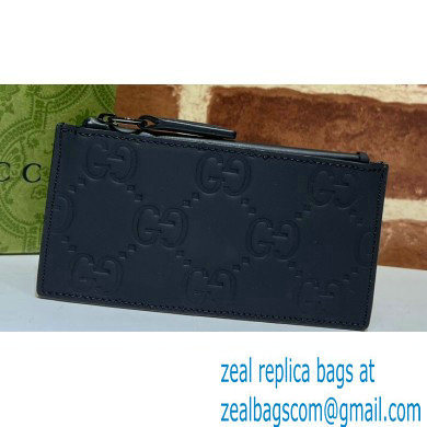 Gucci GG rubber-effect zip Card Case 771314 in Black leather