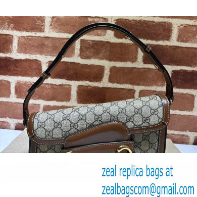 Gucci Horsebit 1955 small shoulder bag 764155 Beige and ebony GG Supreme canvas with Brown Demetra trim