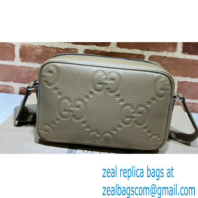 Gucci Jumbo GG Leather medium messenger bag 766946 Gray