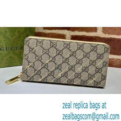 Gucci Zip around wallet with Horsebit print 774331 GG canvas and Light pink leather trim 2024