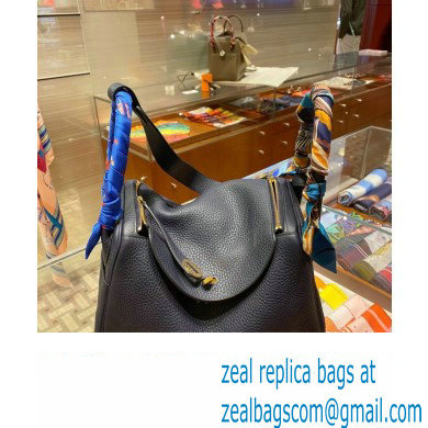 Hermes Lindy 26cm Bag in original taurillon clemence leather Blue Nuit (handmade) - Click Image to Close