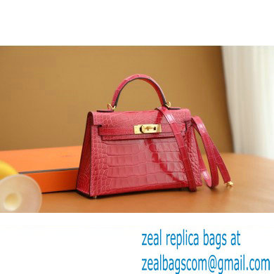 Hermes Mini Kelly II Handbag in alligator leather fuchsia pink with gold hardware(handmade)