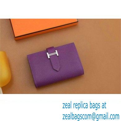 Hermes bearn mini wallet in epsom leather anemone with gold hardware handmade(original quality)