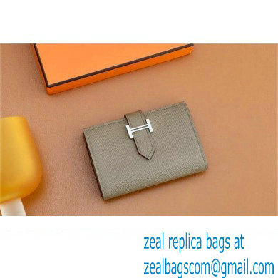 Hermes bearn mini wallet in epsom leather etoupe with silver hardware handmade(original quality)