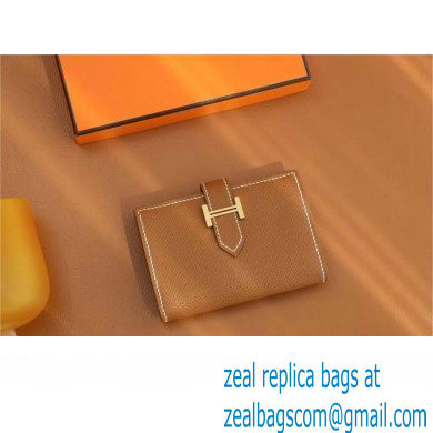 Hermes bearn mini wallet in epsom leather golden brown with gold hardware handmade(original quality) - Click Image to Close