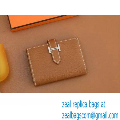 Hermes bearn mini wallet in epsom leather golden brown with silver hardware handmade(original quality)