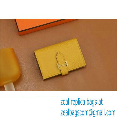 Hermes bearn mini wallet in epsom leather jaune ambre with gold hardware handmade(original quality) - Click Image to Close