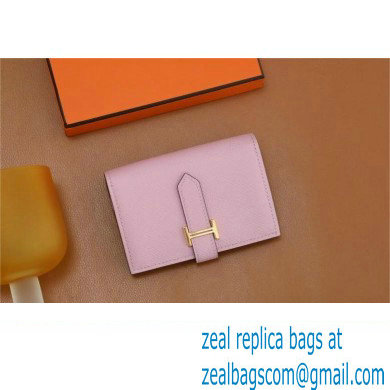 Hermes bearn mini wallet in epsom leather mauve sylvestre with gold hardware handmade(original quality)