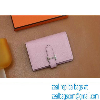 Hermes bearn mini wallet in epsom leather mauve sylvestre with silver hardware handmade(original quality) - Click Image to Close