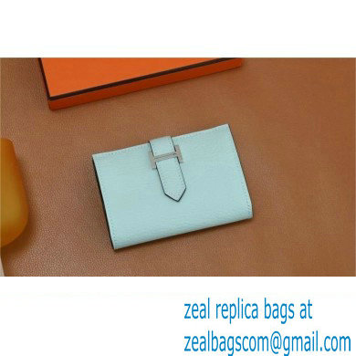 Hermes bearn mini wallet in mysore leather bleu zephyr with silver hardware handmade(original quality)