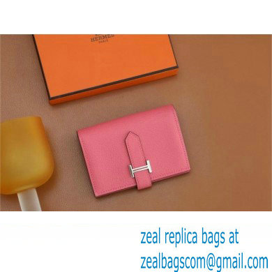 Hermes bearn mini wallet in mysore leather rose azalee with silver hardware handmade(original quality)