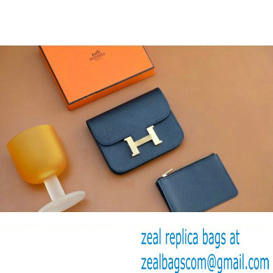 Hermes epsom leather Constance Slim Wallet with belt handmade bleu nuit/gold (original quality)