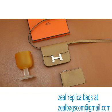 Hermes epsom leather Constance Slim Wallet with belt handmade chai/silver (original quality)