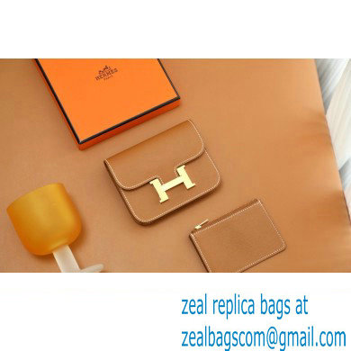 Hermes epsom leather Constance Slim Wallet with belt handmade gold brown/gold (original quality)