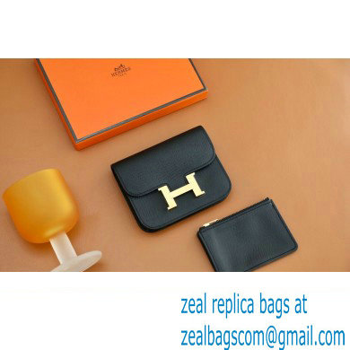 Hermes epsom leather Constance Slim Wallet with belt handmade noir/gold (original quality)