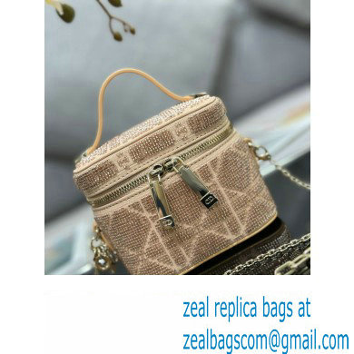 Lady Dior Micro Vanity Case In Beige Cannage Cotton with Micropearl Embroidery