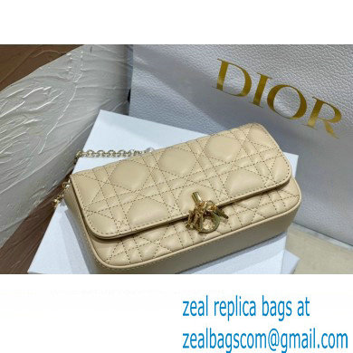 Lady Dior Phone Pouch Bag in Cannage Lambskin Beige with Removable jewel chain 2024 - Click Image to Close