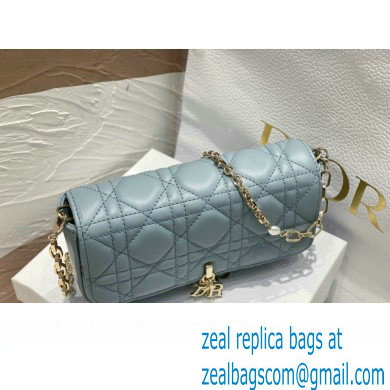 Lady Dior Phone Pouch Bag in Cannage Lambskin Cloud Blue with Removable jewel chain 2024