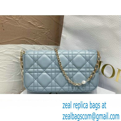 Lady Dior Phone Pouch Bag in Cannage Lambskin Cloud Blue with Removable jewel chain 2024