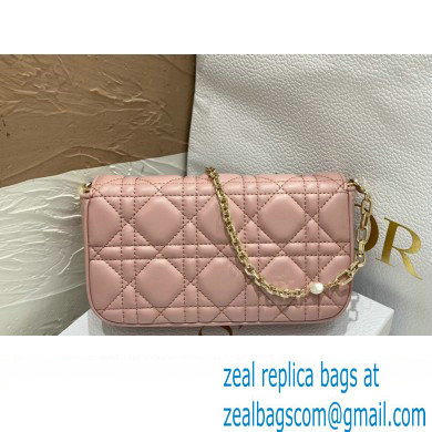 Lady Dior Phone Pouch Bag in Cannage Lambskin Pink with Removable jewel chain 2024