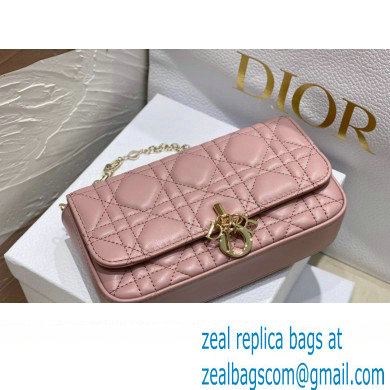 Lady Dior Phone Pouch Bag in Cannage Lambskin Pink with Removable jewel chain 2024