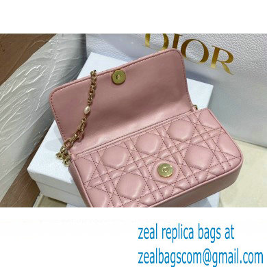 Lady Dior Phone Pouch Bag in Cannage Lambskin Pink with Removable jewel chain 2024