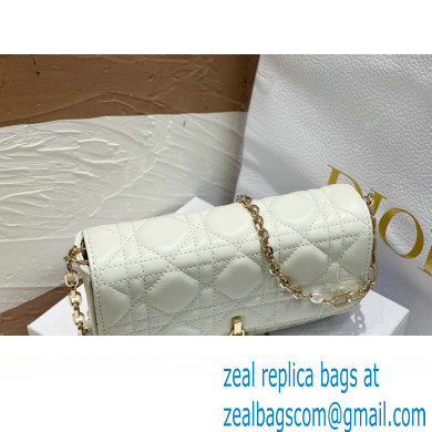 Lady Dior Phone Pouch Bag in Cannage Lambskin White with Removable jewel chain 2024