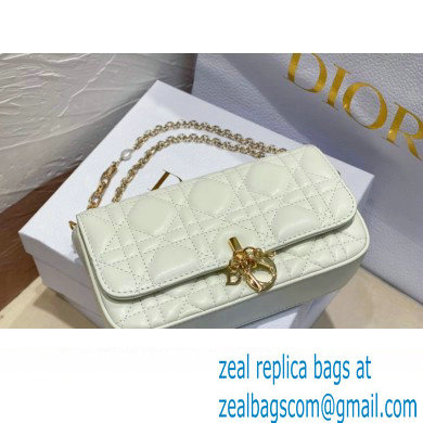 Lady Dior Phone Pouch Bag in Cannage Lambskin White with Removable jewel chain 2024