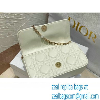 Lady Dior Phone Pouch Bag in Cannage Lambskin White with Removable jewel chain 2024 - Click Image to Close