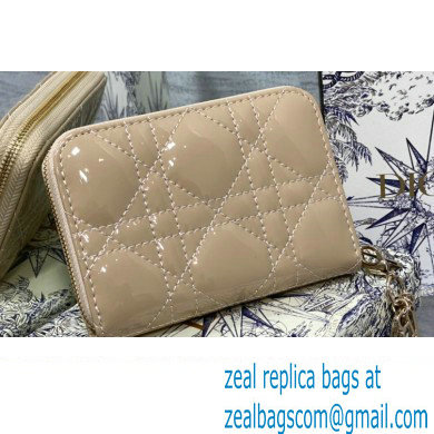 Lady Dior Voyageur Small Coin Purse in Beige Patent Cannage Calfskin 2024 - Click Image to Close