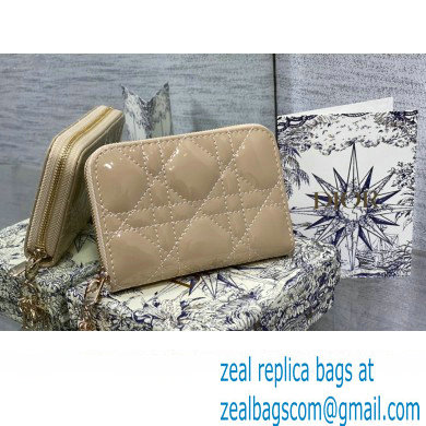 Lady Dior Voyageur Small Coin Purse in Beige Patent Cannage Calfskin 2024 - Click Image to Close
