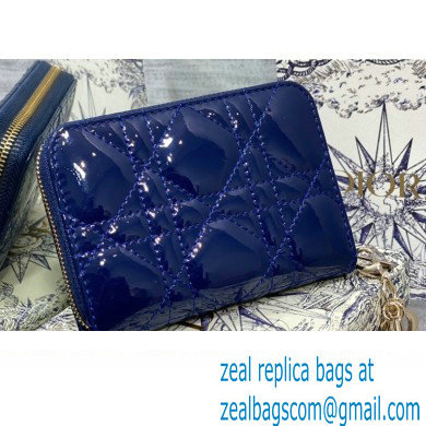 Lady Dior Voyageur Small Coin Purse in Blue Patent Cannage Calfskin 2024