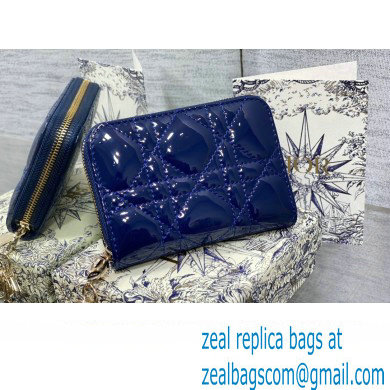 Lady Dior Voyageur Small Coin Purse in Blue Patent Cannage Calfskin 2024