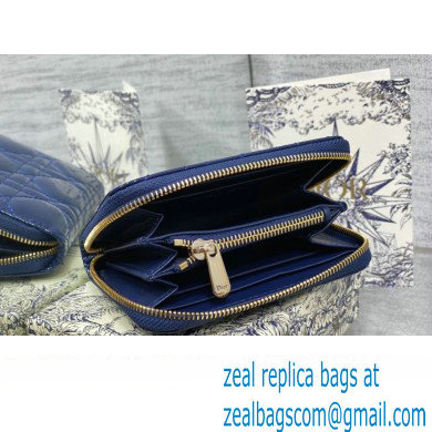 Lady Dior Voyageur Small Coin Purse in Blue Patent Cannage Calfskin 2024